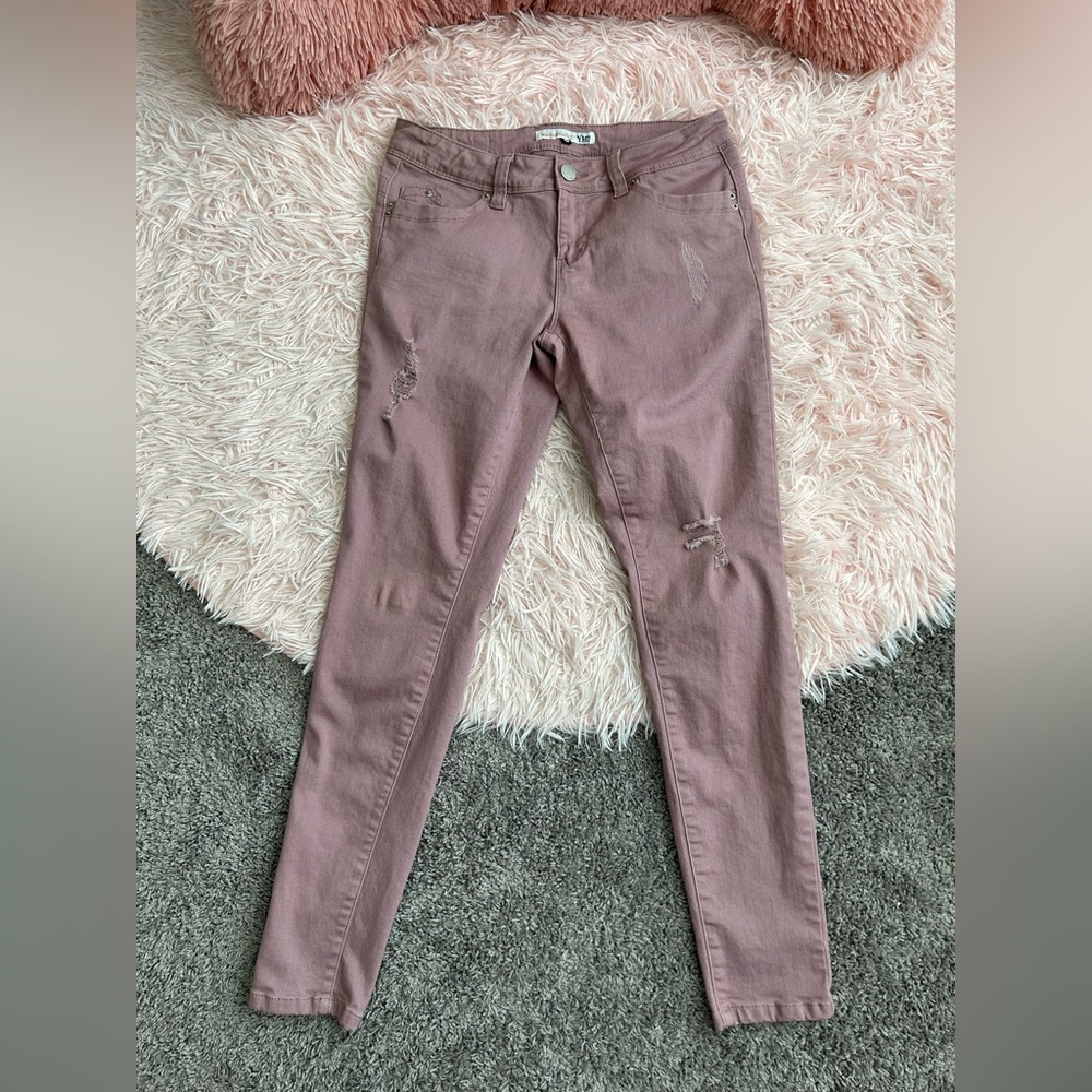 Wanna Betta Butt? YMI USA Cotton Distressed 
Mauve Taupe Mid Rise Skinny Jeans